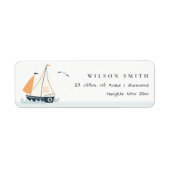 Cute Nautical Blue Sailboat Pastel Kinder Address Etiket (Voorkant)