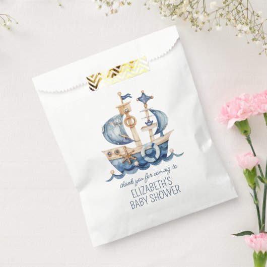 Cute Nautical Blue Sailing Ship Baby Shower Bedankzakje (Gezegeld)