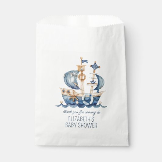 Cute Nautical Blue Sailing Ship Baby Shower Bedankzakje (Voorkant)