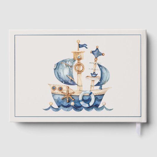 Cute Nautical Blue Sailing Ship Baby Shower Gastenboek (Achterkant)