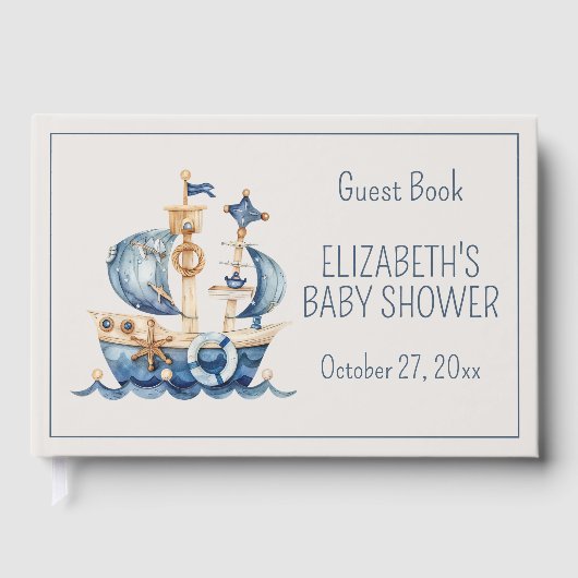 Cute Nautical Blue Sailing Ship Baby Shower Gastenboek (Voorkant)