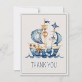 Cute Nautical Blue Watercolor Ship Baby Shower Bedankkaart (Voorkant)