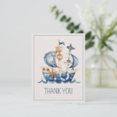 Cute Nautical Blue Watercolor Ship Baby Shower Bedankkaart (Staand voorkant)