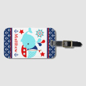 Cute Nautical Blue Whale and Anchors Pattern Bagagelabel (Voorkant (horizontaal))