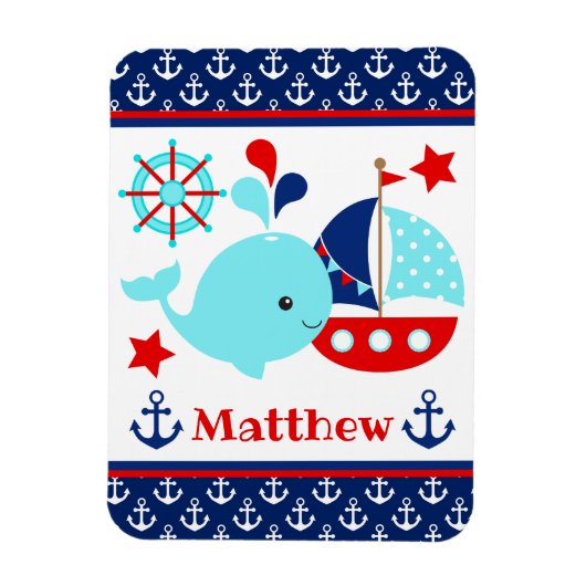 Cute Nautical Blue Whale and Anchors Pattern Magneet (Verticaal)