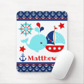 Cute Nautical Blue Whale and Anchors Pattern Muismat (Met muis)