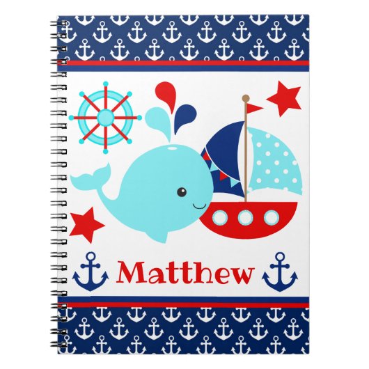 Cute Nautical Blue Whale and Anchors Pattern Notitieboek (Voorkant)