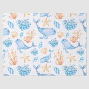 Cute Nautical Blue Whales Brown Ocean Life Tissuepapier