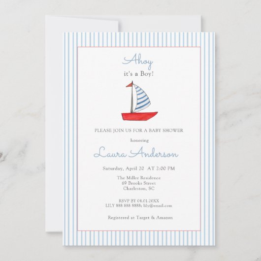 Cute Nautical boat Baby boy Baby shower Kaart (Voorkant)