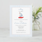 Cute Nautical boat Baby boy Baby shower Kaart (Staand voorkant)