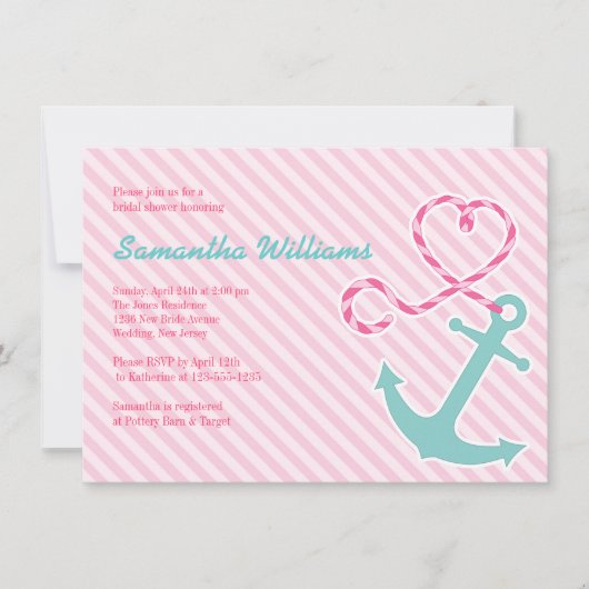Cute Nautical Bridal Shower Invitations Kaart (Voorkant)