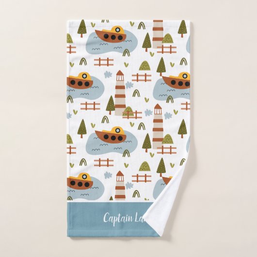 Cute Nautical Lighthouse and Boat Kind Pattern Bad Handdoek (Handdoek)