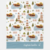 Cute Nautical Lighthouse and Boat Kind Pattern Fleece Deken (Voorkant)