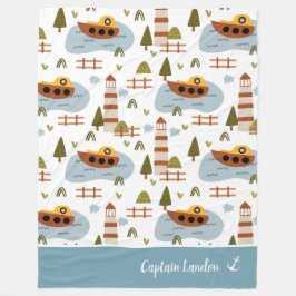 Cute Nautical Lighthouse and Boat Kind Pattern Fleece Deken