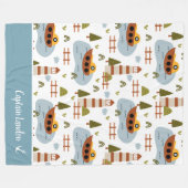 Cute Nautical Lighthouse and Boat Kind Pattern Fleece Deken (Voorkant (Horizontaal))