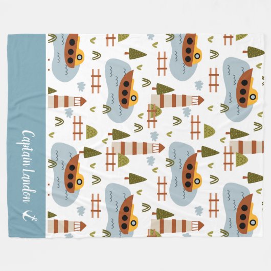 Cute Nautical Lighthouse and Boat Kind Pattern Fleece Deken (Voorkant (Horizontaal))
