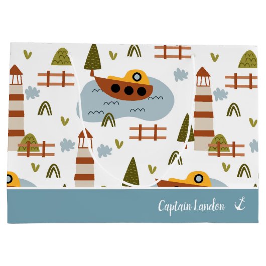 Cute Nautical Lighthouse and Boat Kind Pattern Groot Cadeauzakje (Achterkant)