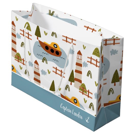 Cute Nautical Lighthouse and Boat Kind Pattern Groot Cadeauzakje (Voorkant Gekanteld)