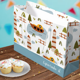Cute Nautical Lighthouse and Boat Kind Pattern Groot Cadeauzakje