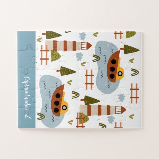 Cute Nautical Lighthouse and Boat Kind Pattern Legpuzzel (Horizontaal)