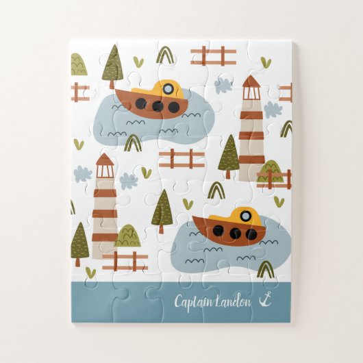 Cute Nautical Lighthouse and Boat Kind Pattern Legpuzzel (Verticaal)