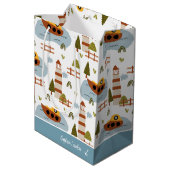 Cute Nautical Lighthouse and Boat Kind Pattern Medium Cadeauzakje (Achterkant Gekanteld)