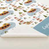 Cute Nautical Lighthouse and Boat Kind Pattern Sherpa Deken (3/4)