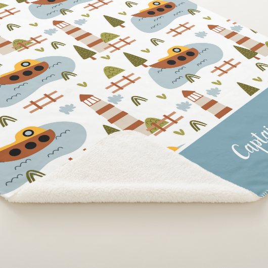 Cute Nautical Lighthouse and Boat Kind Pattern Sherpa Deken (3/4)