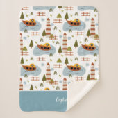 Cute Nautical Lighthouse and Boat Kind Pattern Sherpa Deken (Voorkant)