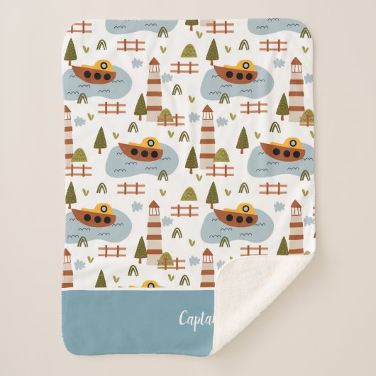 Cute Nautical Lighthouse and Boat Kind Pattern Sherpa Deken (Voorkant)