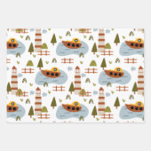 Cute Nautical Lighthouse Boat Kind Pattern Party Inpakpapier Vel (Voorkant 3)