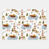 Cute Nautical Lighthouse Boat Kind Pattern Party Inpakpapier Vel (Voorkant)