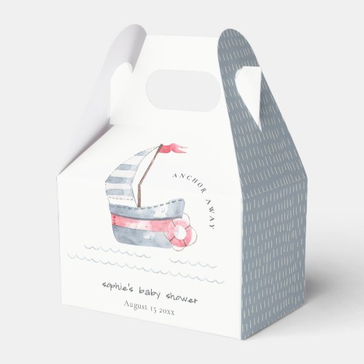 Cute Nautical Pastel Red Blue Sailboat Baby shower Bedankdoosjes (Voorkant Zijde)