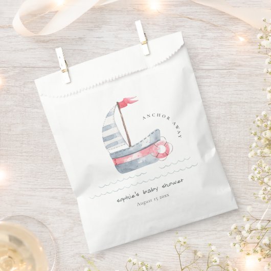 Cute Nautical Pastel Red Blue Sailboat Baby shower Bedankzakje (Geknipt)