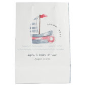 Cute Nautical Pastel Red Blue Sailboat Baby shower Medium Cadeauzakje (Achterkant)