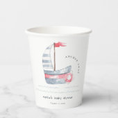Cute Nautical Pastel Red Blue Sailboat Baby shower Papieren Bekers (Voorkant)