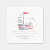 Cute Nautical Pastel Red Blue Sailboat Baby shower Servet (Voorkant)