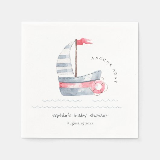 Cute Nautical Pastel Red Blue Sailboat Baby shower Servet (Voorkant)