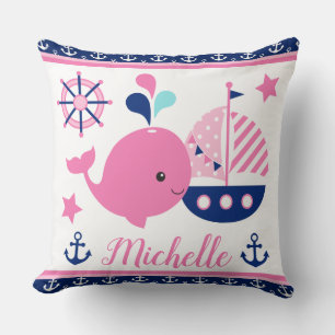 Cute Nautical Pink Whale and Anchors Pattern Kussen