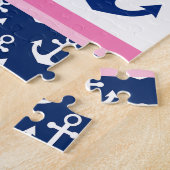 Cute Nautical Pink Whale and Anchors Pattern Legpuzzel (Zijkant)