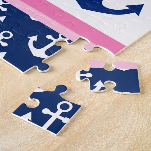 Cute Nautical Pink Whale and Anchors Pattern Legpuzzel (Zijkant)