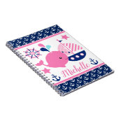 Cute Nautical Pink Whale and Anchors Pattern Notitieboek (Rechterzijde)