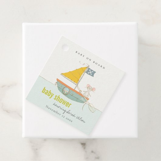 Cute Nautical Pirate Mouse Sailboat Baby shower Bedankjes Labels (In situ)