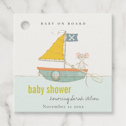 Cute Nautical Pirate Mouse Sailboat Baby shower Bedankjes Labels (Voorkant)