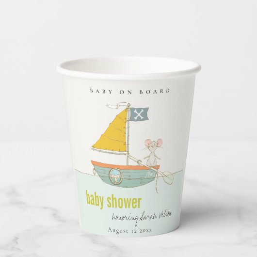 Cute Nautical Pirate Mouse Sailboat Baby shower Papieren Bekers (Achterkant)