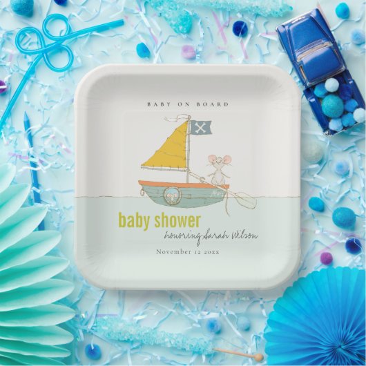 Cute Nautical Pirate Mouse Sailboat Baby shower Papieren Bordje (Feest)