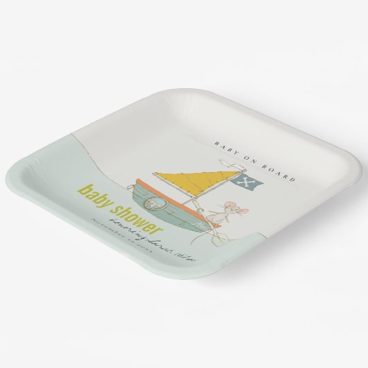 Cute Nautical Pirate Mouse Sailboat Baby shower Papieren Bordje (Gebogen)