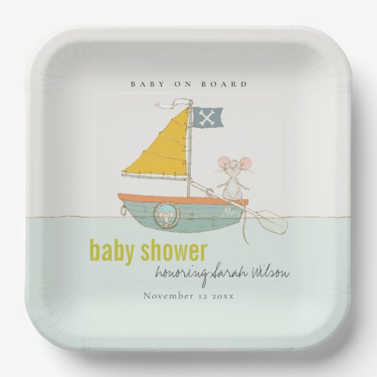 Cute Nautical Pirate Mouse Sailboat Baby shower Papieren Bordje (Voorkant)