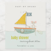 Cute Nautical Pirate Mouse Sailboat Baby shower Wijn Etiket (Enkel label)