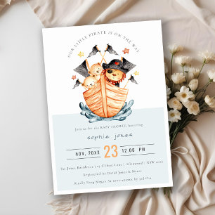 Cute Nautical Pirate Ship Lion Cub Baby shower Kaart